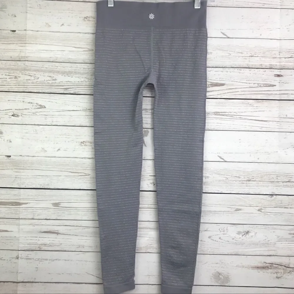 Athleta Shimmer Stripe Tights Cobblestone Gray S
